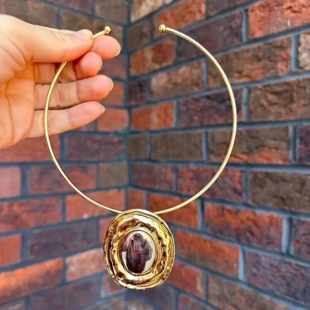 Silver Button Oval Bangle Necklace